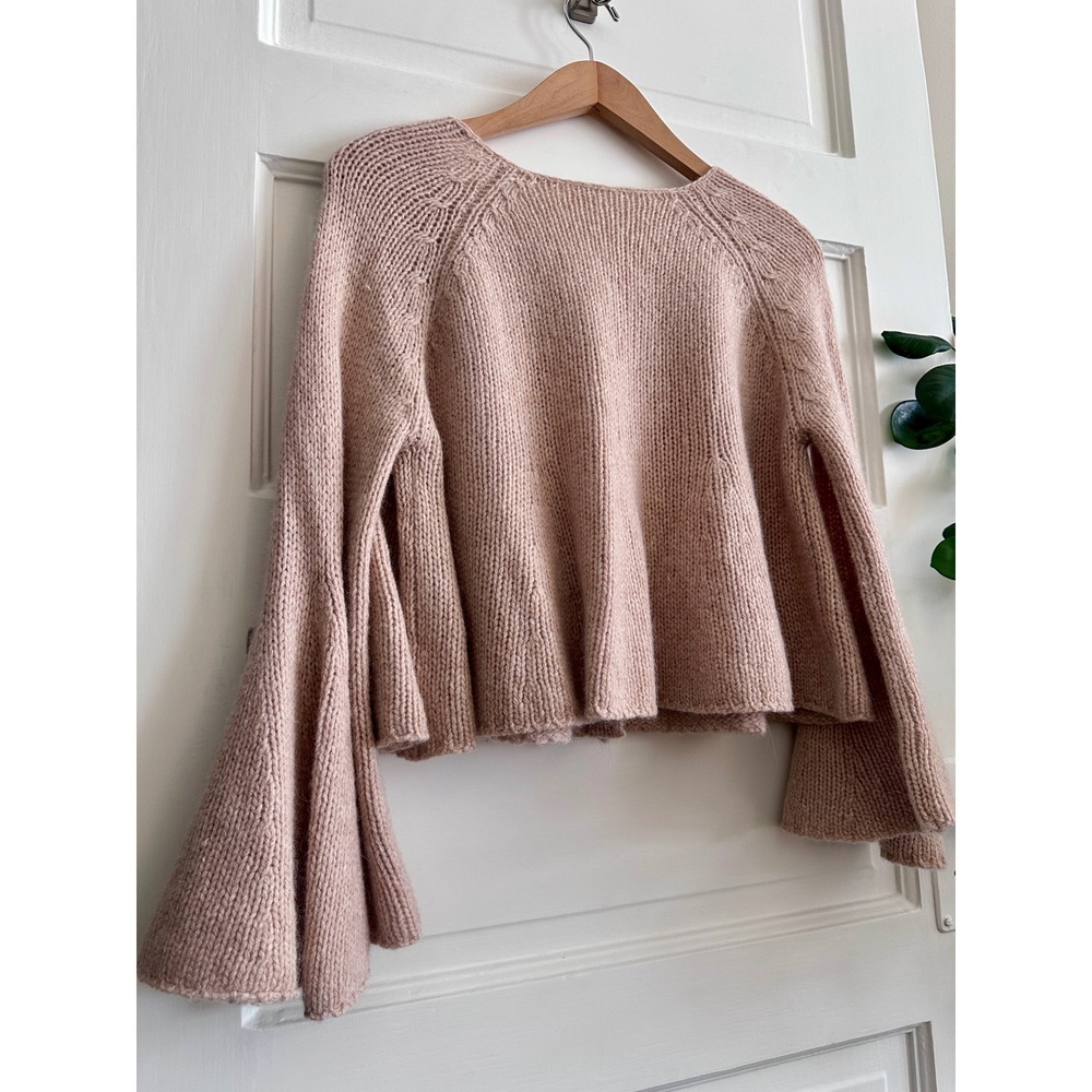 Rebecca Taylor Wool Angora Blend Chunky Knit Bell Sleeve Cropped Cardigan S Pink - Picture 7 of 9